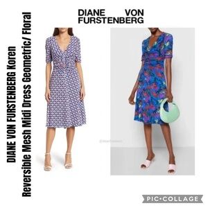 DIANE VON FURSTENBERG Koren Reversible Mesh Midi Dress Geometric/ Floral